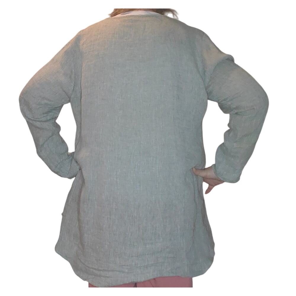 FLAX Linen Tunic Top Lagenlook Muted Sage Green Oversized Relaxed Fit FLAW - Picture 4 of 11
